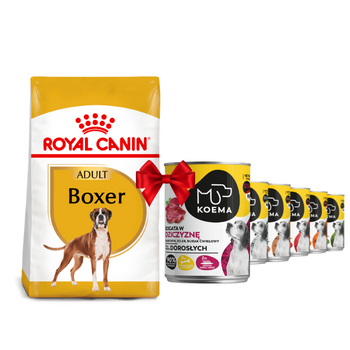 Royal Canin Adult Boxer 12kg + Koema 90% masa mix 6 příchutí 6x400g