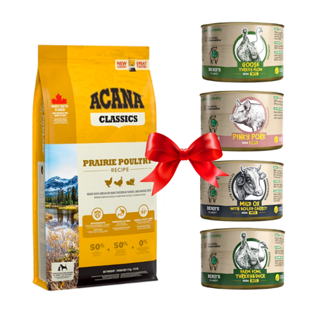 Acana Classics Prairie Poultry 17kg + Benji's Planet Sada Degustační 4x410g