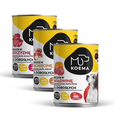 Koema 90% masa mix 3 příchutí 400g x 6 (zvěřina, jehněčí, hovězí)