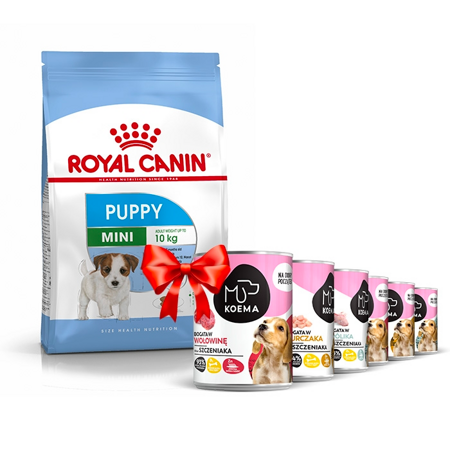 Royal Canin Mini Puppy 8kg + Koema Junior mix 3 příchutí 6x400g