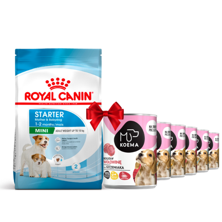 Royal Canin Mini Starter Mother & Babydog 8kg + Koema Junior mix 3 příchutí 6x400g