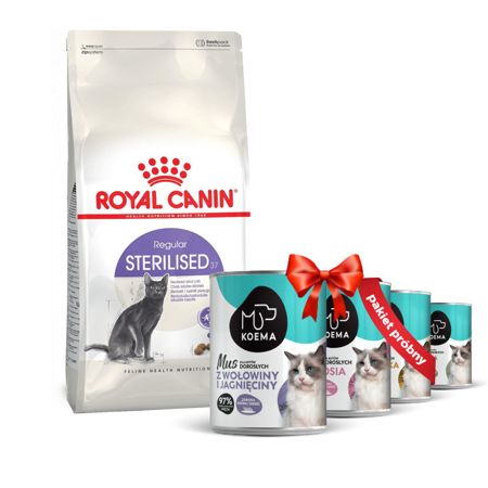 Royal Canin Sterilised 37 10kg +  Koema Mousse pro kočičí zkušební balíček 400g x 4