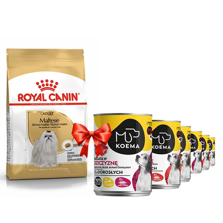 Royal Canin Adult Maltese 1,5kg + Koema mix 3 příchutí 400g x 6